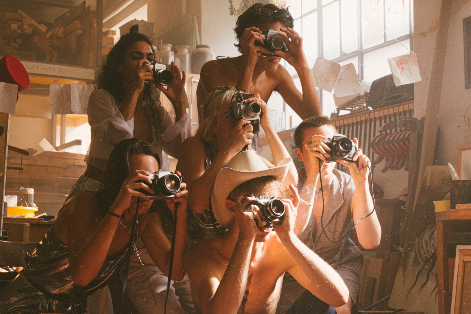 A group of people photographing